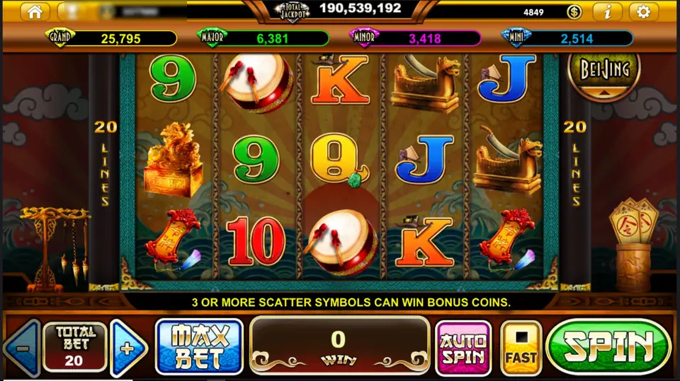 Justice Bao on Live22: coloured 9, 10, J, Q and K on a gold sunburst, court drums, a gold jade seal and a dragon-head guillotine, 20 LINES on both sides and the message 3 OR MORE SCATTER SYMBOLS CAN WIN BONUS COINS
