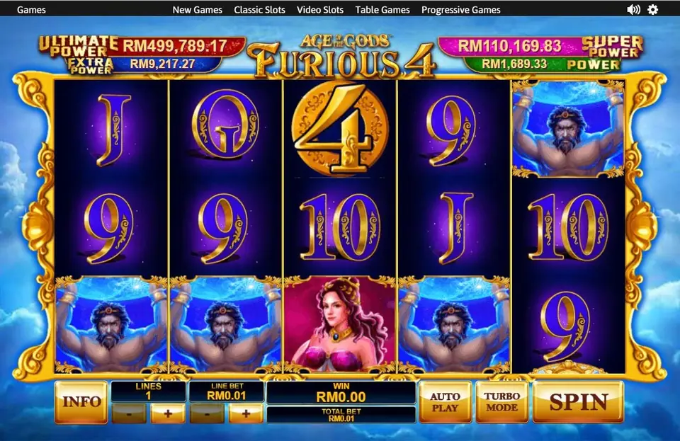 Furious 4 with Atlas four times, mostly on the bottom row, the woman in pink on reel 3 and the gold 4 coin on reel 3