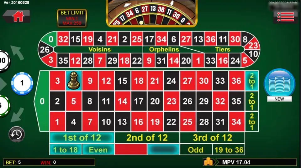 Result screen: a gold marker on 6, with 1st of 12, 1 to 18, Even, black and the top column lit up