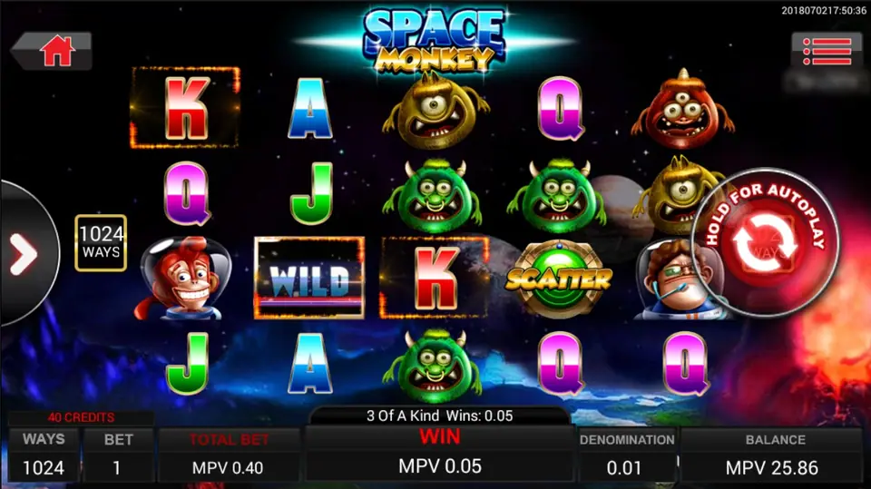 A 3 Of A Kind win of MPV 0.05: a red K on reel 1, the WILD on reel 2 and another K on reel 3 outlined, with a scatter on reel 4, balance MPV 25.86